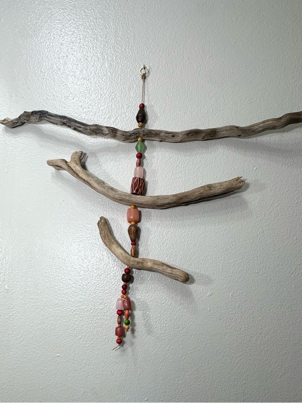 Boho Driftwood Beaded Wall Hanging - Pink & Brown